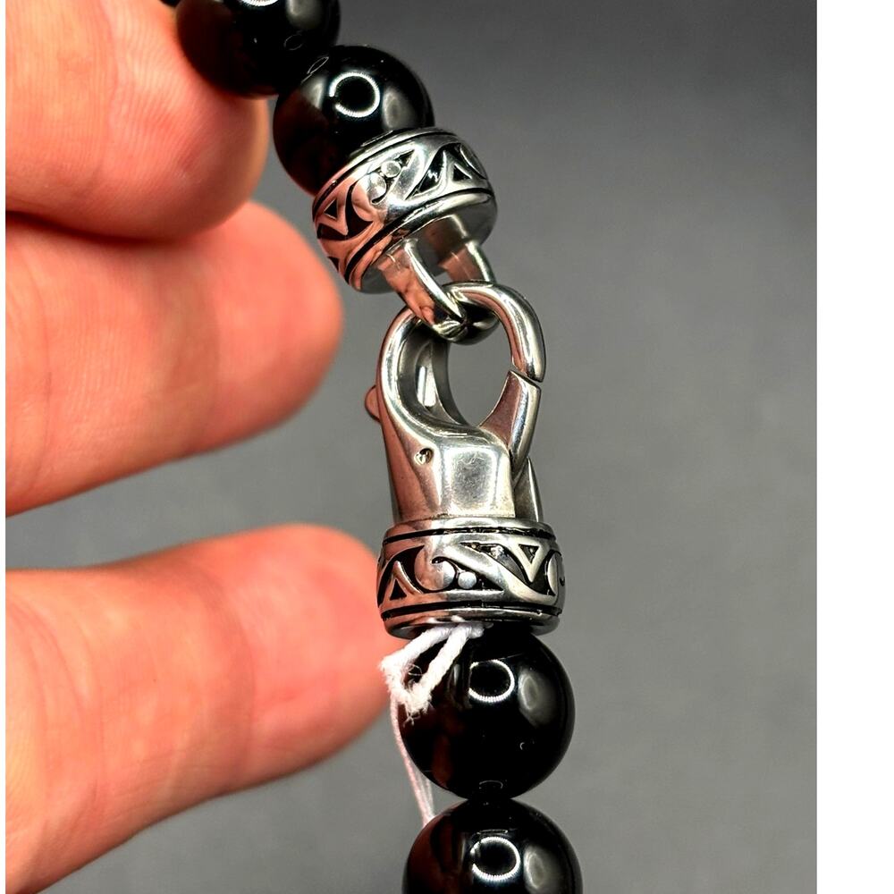 Blackjack BJS244BSO Men's Black Onyx Beaded Bracelet Stainless Steel NIBWT - Picture 14 of 15